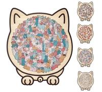 135-Piece Morandi-Colored Cat Shaped Wooden Jigsaw Puzzle, Cat Shaped Jigsaw Puzzles Unique Irregular Animal Pieces Creative Puzzles for Cats Lovers or Puzzle Fans (C Color)