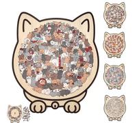 135-Piece Morandi-Colored Cat Shaped Wooden Jigsaw Puzzle - Irregular Animal Puzzle for Cat Lovers, Puzzle Enthusiasts, Creative Fun & Unique Home Decor Gift (Type-A)