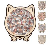 135-Piece Morandi-Colored Cat Shaped Wooden Jigsaw Puzzle, Unique Animal Pieces Cute Cat Outline Wooden Puzzle, Creative Puzzles Gift for Cat Lovers Family Friend (Style A)