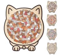 135-Piece Morandi-Colored Cat Shaped Wooden Jigsaw Puzzle, Unique Animal Pieces Cute Cat Outline Wooden Puzzle, Creative Puzzles Gift for Cat Lovers Family Friend (Style B)