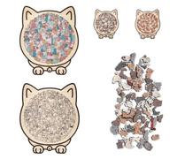 135-Piece Morandi-Colored Cat Shaped Wooden Jigsaw Puzzle, Unique Cat-Shaped Frame & Artistic Appearance, Family Collectible Wooden Craftsmanship Difficult Puzzles for Stress Relief(C+D)