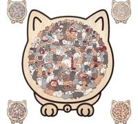 135-Piece Morandi-Colored Cat Shaped Wooden Jigsaw Puzzle, Wood Cat Puzzle Gift, Decorative Cats Shaped Wooden Puzzles for Home Decor (AA)
