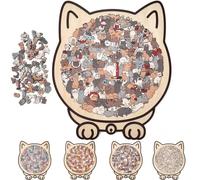 135-Piece Morandis-Colored Cat Shaped Wooden Jigsaw Puzzle, Wooden Stress-Relief Thinking Toy, 3D Detailed Cat-Themed Pieces with Frame, for Cats Lovers or Puzzle Fans (Morandi Color,1PCS)