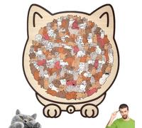 135-Piece Morandis-Colored Cat Shaped Wooden Jigsaw Puzzles, Unique Cute Animal Cat-Shaped Puzzle Decor, Wooden Cat-Puzzles for Challenging Puzzle Fans (Maillard)