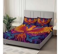 135 x 190 cm Sábana Bajera Ajustable Estampado Arte Abstracto Fénix Resiliencia, Color Naranja Microfibra Transpirable Sabanas, Elástico en el Borde Bolsillo Profundo 30 cm con 2 Fundas de Almohada