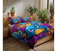 135 x 200 cm Funda Nordica Cama Estilo Graffiti Monstruo, Funda de Edredón de Microfibra, Juego de Ropa de Cama con Fundas Nordicas + 2 Funda de Almohada 50x75 cm, Color