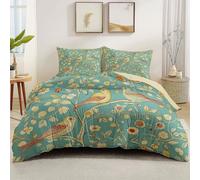 135 x 200 cm Juego de Funda nórdica Reversible, William Morris Animales Aves Cama Estampado Suave Transpirable, Albaricoque Juego de edredón Antiarrugas para Adultos y niños