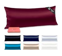 135 x 45 cm. Funda de Almohada de Seda Seda 6A Mulberry de 22 Momme. Termorreguladora, hipoalergénica, cuida de tu Piel y tu Cabello. Certificada Oeko-Tex y Gots. Burdeos.