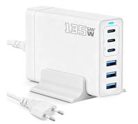 135W Cargador Carga Rápida para iPhone, PD 30W Cargador USB, 6-in-1 GAN Cargadore Multiple USB C Compatible con MacBook, Universal USB C Charger para Samsung Galaxy, Huawei, dji