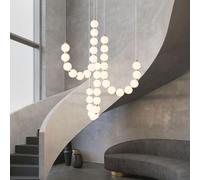 135W Collar Perla Pearl Lighting Globe Techo Araña Altura Ajustable para techos Altos Villa de Escalera, lámpara (4000k)