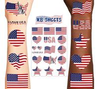 136 tatuajes de bandera estadounidense, decoración del 4 de julio, suministros de fiesta rojo, blanco y azul, regalos para niños, niñas, accesorios para el Día de la Independencia, Día de los Caídos,