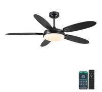 137 cm Ventiladores de techo con luces y control remoto, Ventilador exterior negro con 3 colores dimmables y 6 velocidades, Motor DC reversible silencioso, Moderno LED para salón, patio, cocina