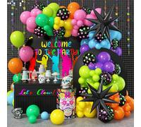 137 unidades de globos de neón arco iris con globos multicolores y lunares, guirnalda de globos oscuros y luminosos para Let's Glow Cumpleaños Back to 80 90 Disco Rock Roll Party Decoración