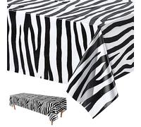137 x 274 cm Mantel de estampado de cebra de animales de la selva safari mantel de plástico impermeable con estampado de cebra cubierta de mesa para niños y adultos fiesta de cumpleaños jungla safari