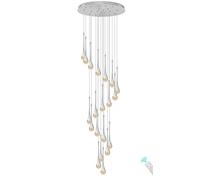 138''/350 cm de alto, plata, 20 luces, escalera de caracol, colgante, lámpara de salón, techo, araña de cristal, entrada, araña de cristal, gota de lluvia, burbuja, LED, 2700-6000 K, regulable