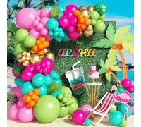 138 globos de guirnalda de globos rosa, verde salvia y azul, guirnalda tropical de verano, globos rosa caliente para niños, hawaiano, flamenco, playa, aloha, cumpleaños, baby shower, decoración para