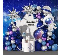 139piezas Espacial Astronauta Globo Guirnalda Cumpleaños Fiesta Decoración Chico 4D Galaxy Astronauta Aluminio Globo Plateado Morado Látex Globo para Baby Shower Decoración