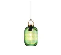 13cm Green Glass Lamp Shade Pendant Light in Brass Finish, Retro Loft Bar E27 Ceiling Hanging Lamp Kitchen Bedroom Salon 1-Light Chandelier