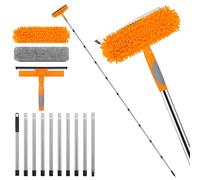 13Ft Extendable Window Cleaner, 2 en 1 Window Cleaning Equipment, Telescopic Long Window Cleaning Tool for High Windows Car Glass