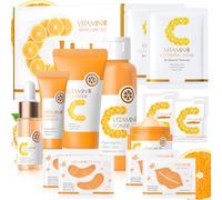 13PCS Vitamin C Skincare Set, Kit Skincare Facial Mujer Completo, Skin Care Coreano Kit con Tonico Facial, Serum, Crema Cara, Face Mask, Mascarilla Labios, Parches Ojos, Mascarilla Arcilla
