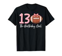 13th Birthday Girl Football Ball Coquette Pink 13 Camiseta