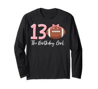 13th Birthday Girl Football Ball Coquette Pink 13 Manga Larga