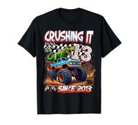 13th Birthday Monster Truck Dinosaur Crushing It Since 2013 Camiseta