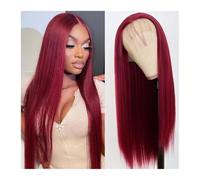 13x3 Borgoña Sintético Encaje Frontal Peluca de Pelo Liso Pelucas de Encaje Sin Pegamento Resistente al Calor Sintético Encaje Frente Pelucas para Mujeres Uso Diario (18 Pulgadas 1PC)