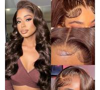 13x4 Body Wave Lace Front Human Wig para Mujeres Hair de Alta Densidad 180%, Lazo Frontal Brasileña Virgen Sin Pegamento Castaño (16 pulgadas)
