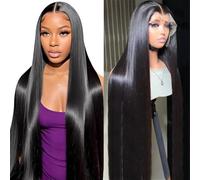 13x4 HD Lace Front Peluca de pelo humano prearrancado, densidad 180, sin pegamento, liso, para mujeres negras, añade volumen al cabello (45,5 cm)