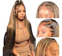13x4 HD Lace Front Wigs Human Hair, 180 Density Body Wave Human Hair Wig For Black Women, Glueless Lace Frontal Wig Human Hair Pre Plucked, Black Brazilian Real Human Hair Wig 18 Inch(2/27 13x4 Straig