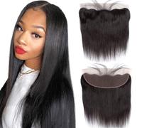 13x4 HD Lace Frontal Closure Straight Human Hair HD Transparent Swiss 100% Unprocessed Brazilian Hair Extensions Ear to Ear Lace Closures for Black Women Natural Color 16 inch