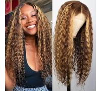 13x4 Lace Closure Wigs Human Hair Highlight Deep Wave Closure Wigs for Women Honey Blonde Wig Human Hair Pre Plucked P427 Ombre Deep Wig 180% Density 22 pulgadas