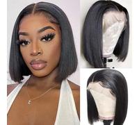 13x4 Lace Frontal Peluca Brésilien Straight Lace Wig Human Hair Virgin 8 Pulgadas Natural de Mujer Short Suave Peluca de Pelo Humano Peluca Brasileña Corta Natural Negro Color