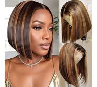13x4 Lace Frontal Peluca Brésilien Straight Lace Wig Human Hair Virgin Natural de Mujer Short Suave Peluca de Pelo Humano Highlight Ombre 4/27# Peluca Brasileña Corta 8 Pulgadas