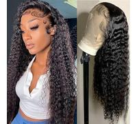 13x4 Lace Frontal Water Wave Wig Peluca Brasileña Cabello Humano Natural Wavy Free Part 150% Densidad 14 Pulgadas Color Negro Natural