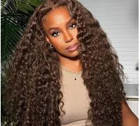 13x4 Lace Frontal Water Wave Wig Pelucas Mujer Pelo Rizado Natural Peluca Brasileña Cabello Humano Natural Wavy Free Part 150% Density 24 Pulgadas Color Chocolate Brown