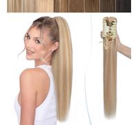 14"(35cm) SEGO Coleta Postiza con Pinza Pelo Natural Corta [#18/613 Rubio Ceniza/Blanqueador Rubio] 100% Remy Extensiones de Clip Cabello Humano Lisa Claw Ponytail Hair (105g)