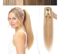 14"(35cm) SEGO Coleta Postiza con Pinza Pelo Natural Corta [#27 Rubio Oscuro] 100% Remy Extensiones de Clip Cabello Humano Lisa Claw Ponytail Hair (105g)