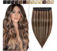 14"(35cm) SEGO Extensiones de Cabello Natural Clip Una Pieza GRUESA [#4/27 Castaño Chocolate/Rubio Oscuro] 100% Remy Pelo Humano Liso Postizos (75g)
