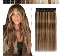 14"(35cm) SEGO Extensiones de Clip de Pelo Natural [#4/27 Marrón Medio/Rubio Oscuro] Una Pieza con 5 Clips Cabello Humano Remy Postizos Pelucas Lisas (45g)