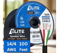 14/4 Cable de cable de altavoz de audio, 14 AWG/4 conductores, UL Listed, CMR/CL3R, (Riser/In-Wall & Outke/In-Ground (Direct Burial)- 100% libre de oxígeno puro de cobre desnudo (OFC), cable a granel de 100 pies (105 hebras) negro