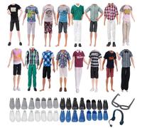 14 accesorios compatibles con Ken, incluido 3 Top 3 pantalones, 6 pares de zapatos, 1 par de gafas y 1 par de cascos para 12 muñecas, entrega casual