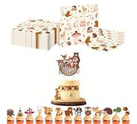 14 adornos para tartas de cumpleaños de animales del bosque con 20 servilletas, decoración de cumpleaños para cumpleaños infantiles, fiesta temática del bosque, baby shower, fiesta de cumpleaños