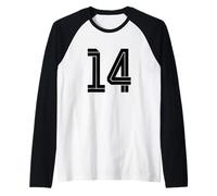 #14 Blanco Vintage Número 14 Estilo de Fútbol Fan Deportes Camiseta Manga Raglan