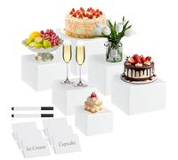 14 elevadores de buffet de acrílico apilables, 6 tamaños para exhibición de alimentos, con 6 mini letreros y 2 bolígrafos, expositores de mesa con fondo hueco para fiestas, cumpleaños y bodas (13-26