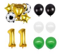 14 globos de fiesta | Figura de oro de 32 pulgadas + 5 globos de fútbol de 27 pulgadas + 6 látex, decoración completa, globo de cumpleaños 10 ª, globo digital, fiesta de cumpleaños
