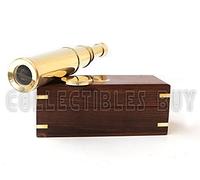 14" Handheld Nautical Three Fold Brass Telescope Maritime Wooden Box Navigation