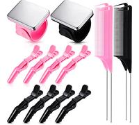 14 Herramientas de Trenzar Cabello 2 Muñequeras de Pasador Magnético 4 Peines Trenzados para Despedida con 8 Cocodrilos de Dientes Anchos Pinza de Pelo Seccionadora (Negro, Rosa)