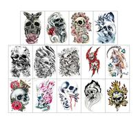 14 Hojas Pegatinas De Tatuajes Temporales De Calaveras, Tatuajes De Manga Realistas, Resistentes Al Sudor, Tamaño Grande, Aptos Para Hombres Y Mujeres, Perfectos Para Fiestas.